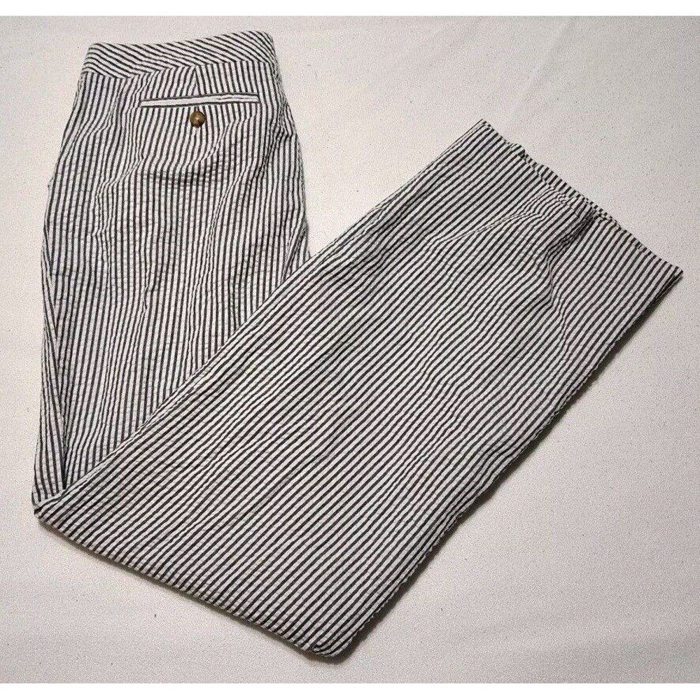 Michael Kors Womens SZ 10 White Black Striped High Rise Wide Leg Cropped Pants U